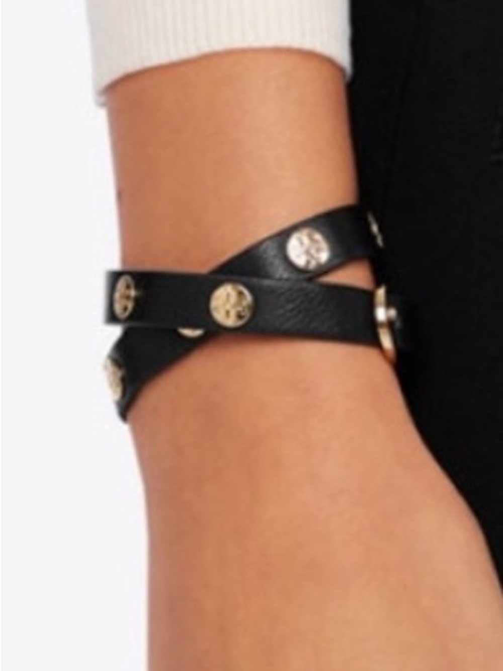 Darn brown Double-Wrap Leather Bracelet with Gold Accents
